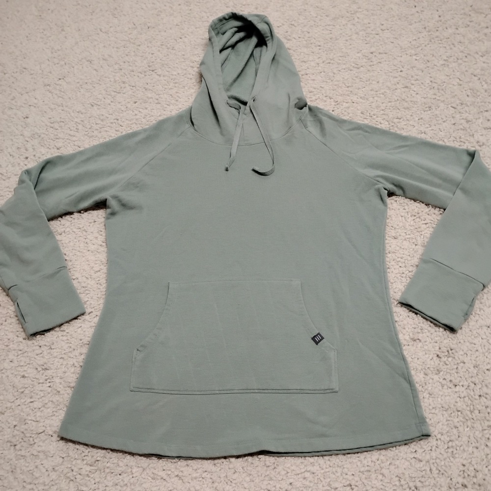Free Fly Hoodie Womens Large Green Lightweight Sweatshirt Pullover Fleece Lined